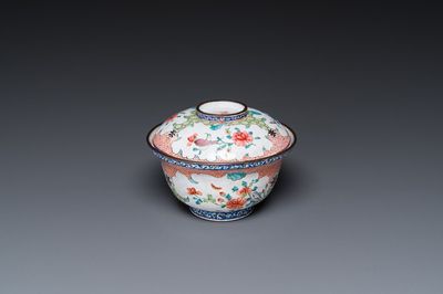 A Chinese Canton enamel covered bowl with flowers and butterflies, Yongzheng/Qianlong