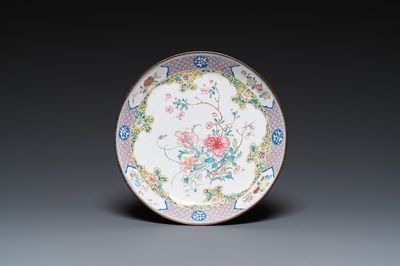 A Chinese Canton enamel dish with fine floral design, Yongzheng