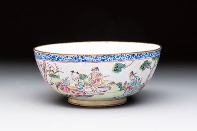A Chinese Canton enamel 'Eight Immortals' bowl, 18th C.