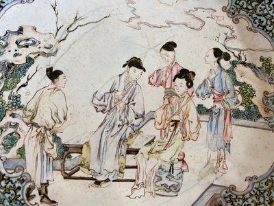 A Chinese Canton enamel 'flute players' dish with ruby edge on the back, Yongzheng — 照片 2