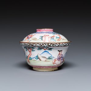 A Chinese Canton enamel 'foreigners' bowl and cover, Yongzheng — photo 5