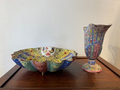 A Chinese Canton enamel helm-shaped ewer with shell-shaped basin, Yongzheng/Qianlong — photo 1