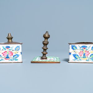 A Chinese Canton enamel inkwell set on stand, Qianlong — 照片 13