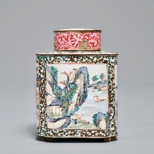 A Chinese Canton enamel tea caddy and cover, Qianlong — photo 5
