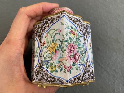 A Chinese Canton enamel tea caddy and cover, Yongzheng/Qianlong — photo 5