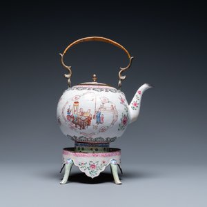 A Chinese Canton enamel teapot on warming stand, Qianlong — 照片 4