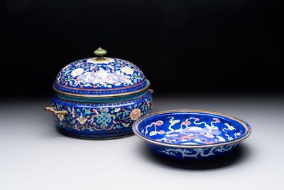 A Chinese Canton enamel three-piece warming bowl or tureen, Qianlong