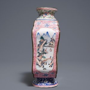 A Chinese Canton enamel vase with birds on flowering branches, Qianlong — 照片 4