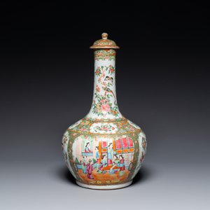 A Chinese Canton famille rose bowl and a covered bottle vase, 19th C. — photo 2