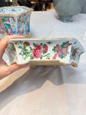 A Chinese Canton famille rose hexagonal planter and stand with narrative design — photo 13