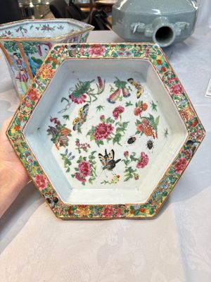 A Chinese Canton famille rose hexagonal planter and stand with narrative design — photo 17