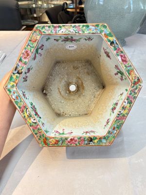 A Chinese Canton famille rose hexagonal planter and stand with narrative design — photo 8