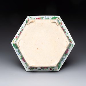 A Chinese Canton famille rose hexagonal planter and stand with narrative design — photo 9