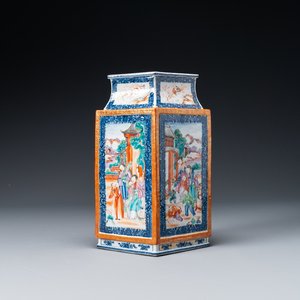 A Chinese Canton famille rose lozenge-shaped 'Mandarin subject' vase, Qianlong — photo 1