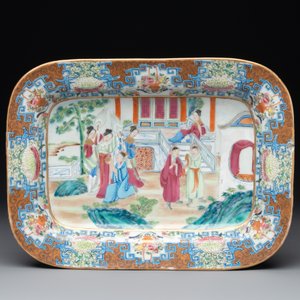 A Chinese Canton famille rose 'mandarin subject' oval dish, a strainer, a covered tureen and stand, 19th C. — 照片 10