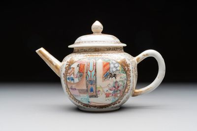 A Chinese Canton famille rose 'mandarin subject' teapot, Qianlong