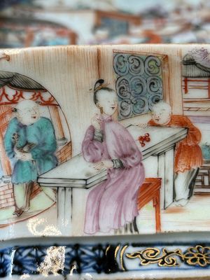 A Chinese Canton famille rose 'mandarin subject' tureen and cover on stand and a teapot and cover, Qianlong — photo 13
