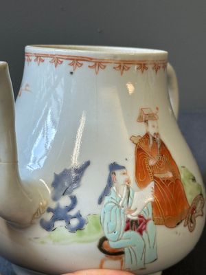 A Chinese Canton famille rose 'mandarin subject' tureen and cover on stand and a teapot and cover, Qianlong — photo 35