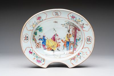 A Chinese Canton famille rose shaving bowl with figurative design, Qianlong