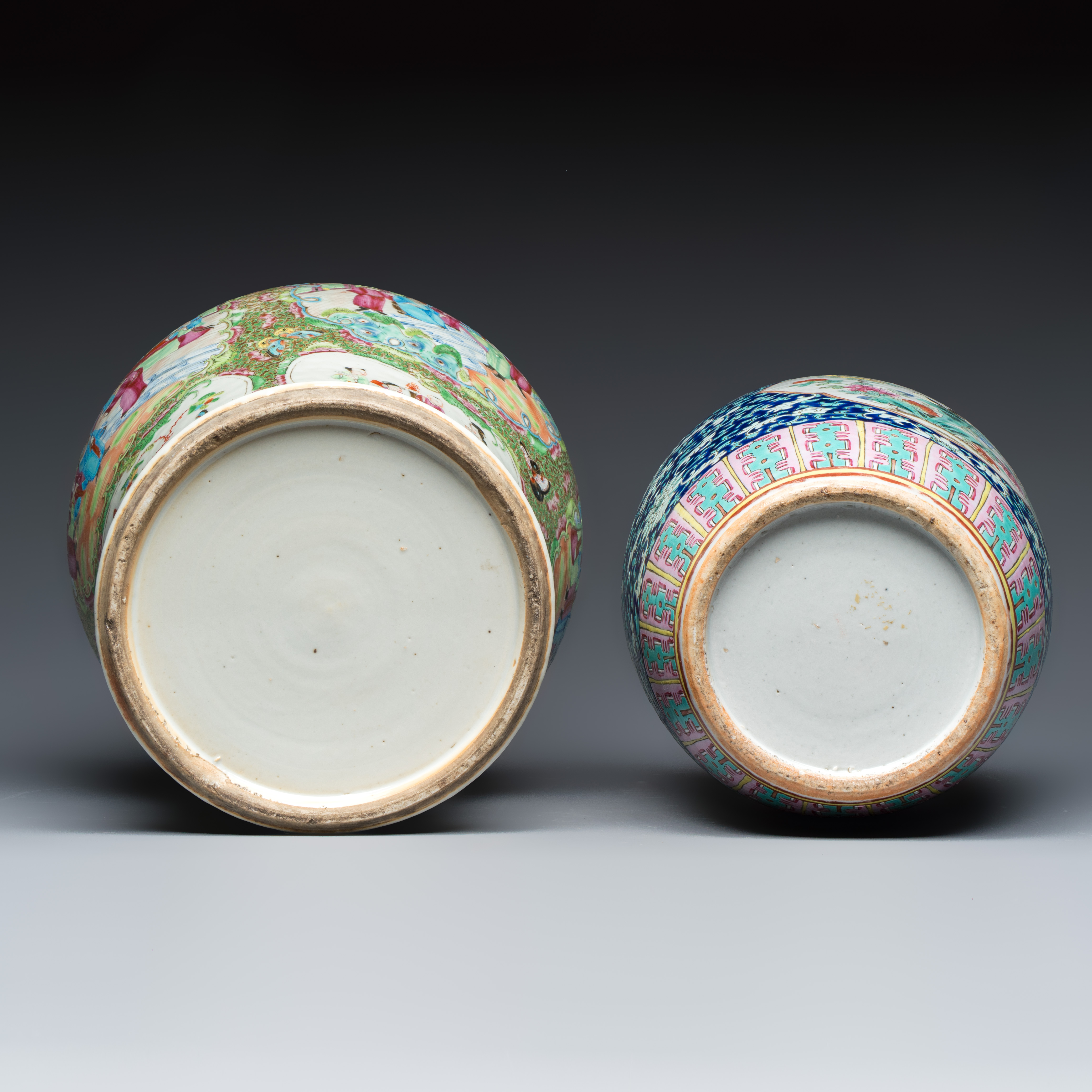 A Chinese Canton famille rose vase with narrative design and a 'birds among flowering branches' covered jar — photo 7