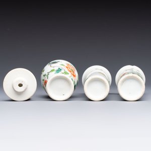 A Chinese Canton famille verte three-piece tea service and three vases, 19th C. — 照片 15