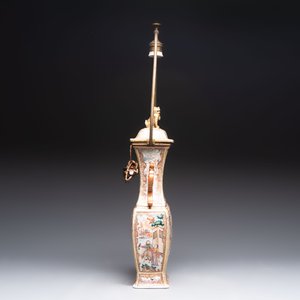 A Chinese Canton gilt famille rose covered vase with mandarin design, mounted as a lamp, Qianlong — foto 4