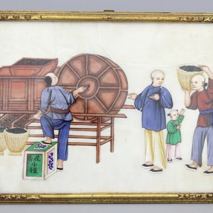 A Chinese Canton rice paper painting of the tea production, ca. 1800 — photo 1