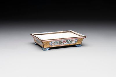 A Chinese Canton yellow-ground enamel rectangular jardinière with floral design, Qianlong