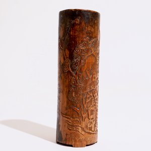 A Chinese carved and inscribed bamboo brush pot, 19/20th C. — photo 2
