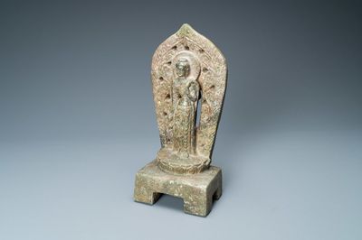 A Chinese carved and inscribed stone stele, possibly Wei