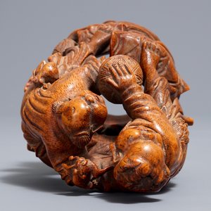 A Chinese carved bamboo group of two playing boys, 19/20th C. — photo 6