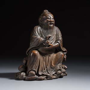 A Chinese carved bamboo seated figure of Dongfang Shuo — foto 1