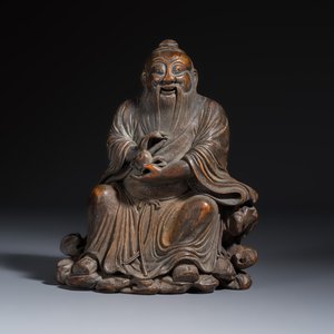 A Chinese carved bamboo seated figure of Dongfang Shuo — foto 2