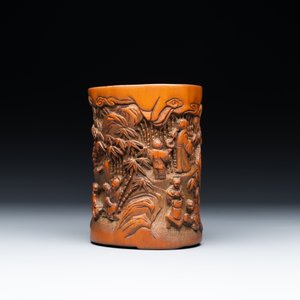 A Chinese carved bamboo 'Seven Sages of the Bamboo Grove' brush pot, 19th C. — 照片 2