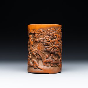 A Chinese carved bamboo 'Seven Sages of the Bamboo Grove' brush pot, 19th C. — 照片 3