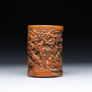 A Chinese carved bamboo 'Seven Sages of the Bamboo Grove' brush pot, 19th C. — 照片 4