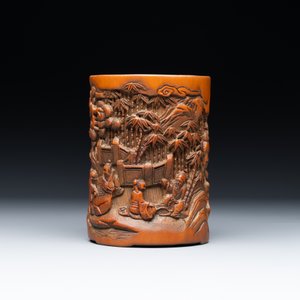 A Chinese carved bamboo 'Seven Sages of the Bamboo Grove' brush pot, 19th C. — 照片 5