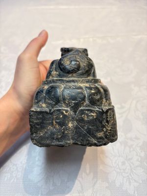 A Chinese carved black stone paper weight in the shape of a reclining buffalo on a lotus throne, Northern and Southern dynasties — photo 4