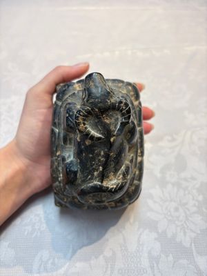 A Chinese carved black stone paper weight in the shape of a reclining buffalo on a lotus throne, Northern and Southern dynasties — photo 5