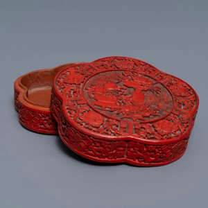 A Chinese carved cinnabar lacquer box and cover, Wanli mark, 18/19th C. — photo 6