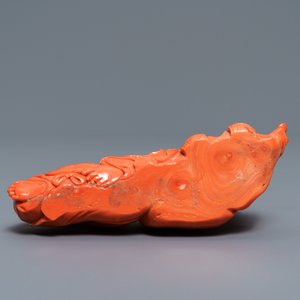 A Chinese carved coral group with a laughing Buddha, Republic, 20th C. — 照片 5