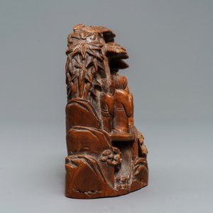 A Chinese carved hardwood group with sages in a garden, 18/19th C. — 照片 2