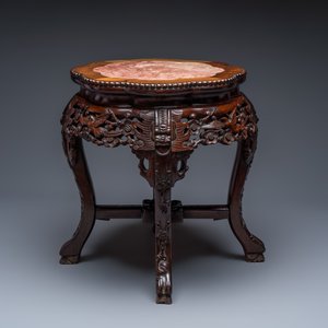 A Chinese carved hongmu marble-top stand — 照片 1