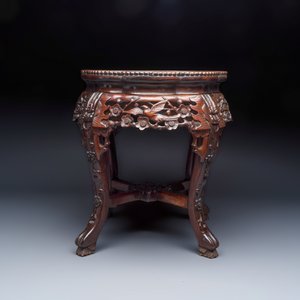 A Chinese carved hongmu marble-top stand — 照片 4