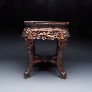 A Chinese carved hongmu marble-top stand — 照片 5