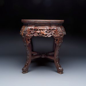 A Chinese carved hongmu marble-top stand — 照片 6