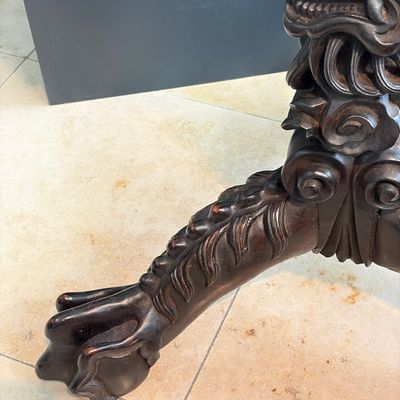 A Chinese carved hongmu table with a blue and white 'Dragons' plaque — photo 10
