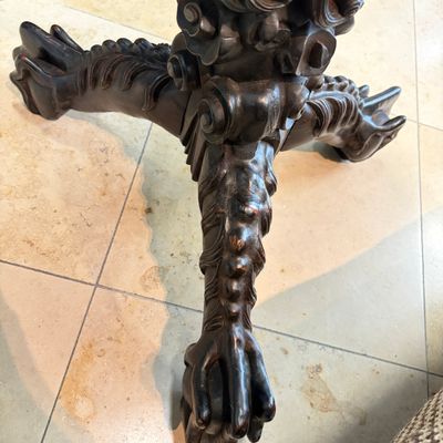 A Chinese carved hongmu table with a blue and white 'Dragons' plaque — photo 15