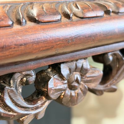 A Chinese carved hongmu table with a blue and white 'Dragons' plaque — photo 17