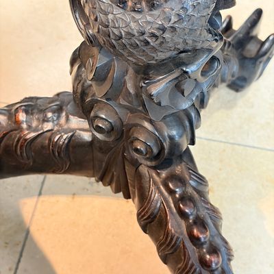 A Chinese carved hongmu table with a blue and white 'Dragons' plaque — photo 23